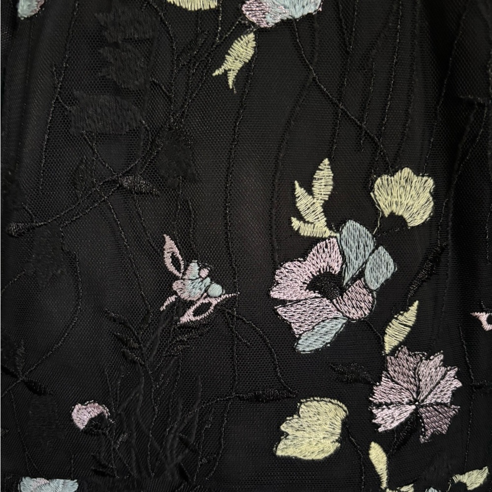 Monique Lhuillier Black Lace Embroidered Mesh Cold Shoulder Midi Dress Sz 14 - Picture 5 of 5
